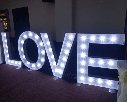 Wedding venue styling with LOVE letters